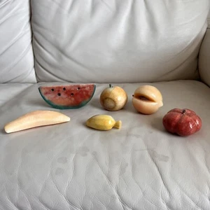 Vintage Alabaster Fruit Marble Decorative Fruits Set of 6 - Picture 1 of 4