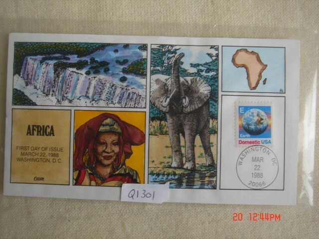 Earth E Rate (25c) Stamp FDC Handpainted Collins#Q1301 Sc#2277 Africa Elephants - Image 1 of 1