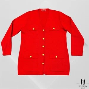 VTG 80s ALAIN MANOUKIAN 3 Wool Red Toggle Cardigan Jacket Italy HOLES SEE - Picture 1 of 15