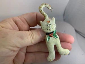 Christmas Cat Glitter Enamel Vintage Silver Brooch Pin V-9378* - Picture 1 of 3