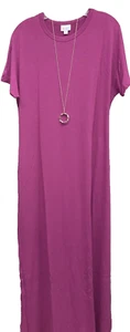 NWT 2.0 LuLaRoe Medium Solid Fuschia Pink Maria Long Knit Fabric Maxi Dress - Picture 1 of 9