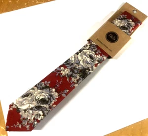 NWT new FRANK & BUCK Boys Gunther Red Floral Skinny Slim Cotton NECK TIE - Picture 1 of 12
