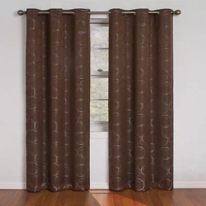 Set 2 Brown Circles Window Curtains Panels Drapes Pair 95 inch Blackout Grommet - Picture 1 of 3