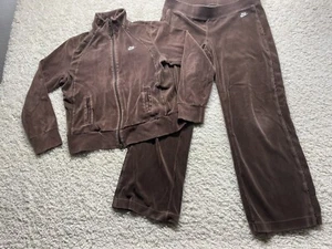 Nike Brown Velour Track Suit Zip Front Jacket Girls Large 12/14 - Picture 1 of 9