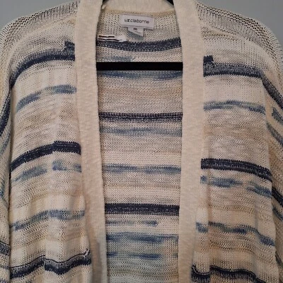 Cárdigan Liz Claiborne Frente Abierto Mujer XXL Azul Marfil Costa Playa Fluido Foto 1 de 4