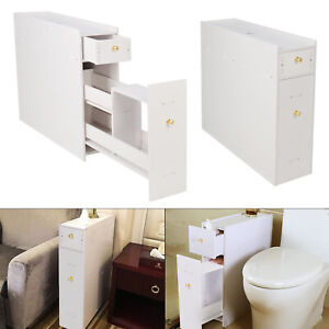 White Bathroom Cabinet Toilet Paper Roll Holder Slimline Storage Cupboard 