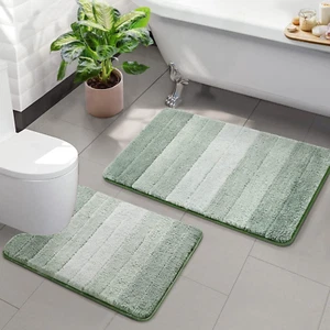 2 Piece Ombre Bathroom Rugs Set with U-Shaped Mat, Non Slip,Quick Drying, - Picture 1 of 12