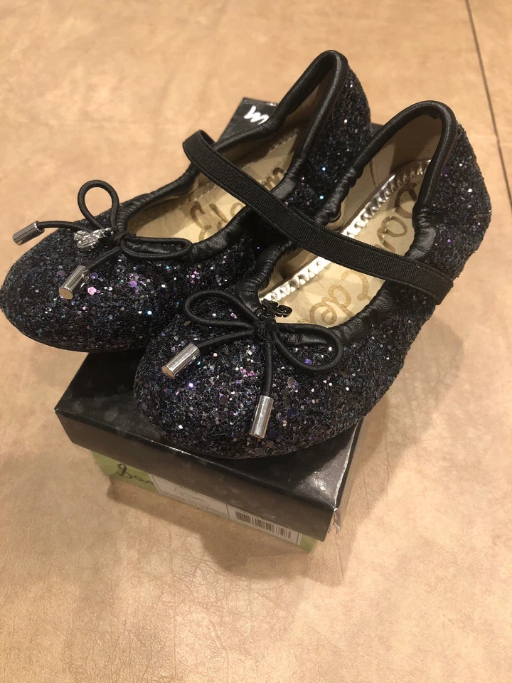 全新带盒 全新 女孩 黑色亮片 Sam Edelman Felicia 芭蕾玛丽珍正装鞋 10 — 第 1/4 张图片