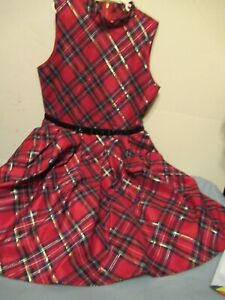 H2) Girls Size 14  Red and Navy Plaid Fully Lined Exposed Zip Back with 2 Pocket