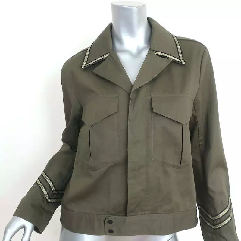 Zadig & Voltaire Crystal-Embellished Military Jacket Kalen Olive Size Medium - Image 1 of 4