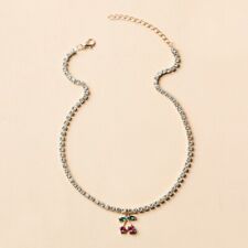 Fashion Inlaid Rhinestone Chain Cherry Tropical Fruit Alloy Necklace 