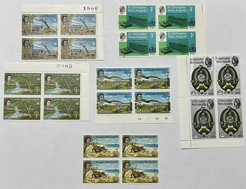 ST. CHRISTOPHER NEVIS ANGUILLA MINT STAMPS BLOCKS LOT QUEEN ELIZABETH II Cover
