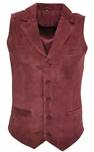 Men's Smooth Goat Suede Classic Smart Burgundy Leather Waistcoat - Bild 1 von 4