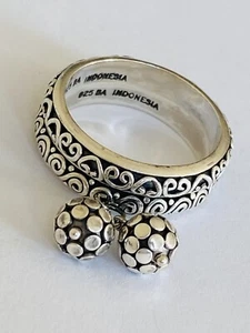 Juego de anillos colgantes ornamentados con cuentas de bola de desplazamiento BALI SUARTI de plata esterlina talla 9 - Imagen 1 de 15