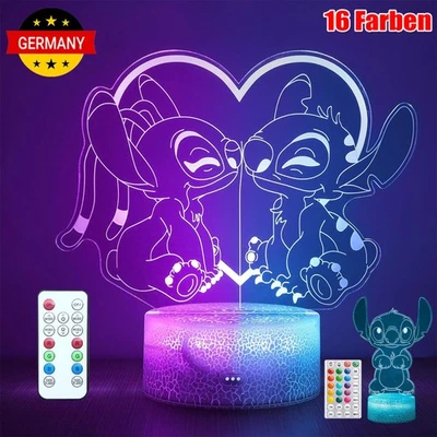 Stitch Lampe,3D LED Stitch Nachtlicht Mit Fernbedienung Tischlampe Xmas Geschenk - Bild 1 von 4
