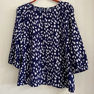 Bluse/Blusen, Shirt, Dunkelblau Weiß Gemustert. Größe L. - Bild 1 von 4