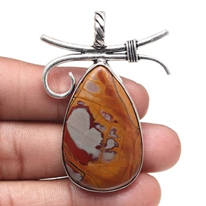 Pendant Designer Jasper Gemstone Handmade Gift For Her Silver Jewelry 2.25" - Picture 1 of 7