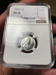 1943-S NGC MS68 Steel Wheat Cent , High Registry Grade Superb Gem BU - Picture 1 of 12