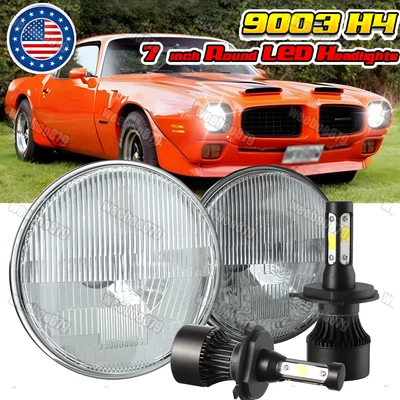 Par de faros LED de 7" pulgadas blancos de haz alto/bajo 6000 k para Pontiac Firebird 1970-1976 Foto 1 de 4