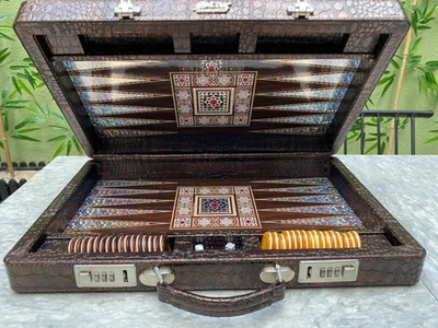 Backgammon Set Krokodil Kunstleder - Vintage handgefertigtes Spielbrett... - Bild 1 von 4