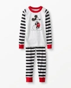 Hanna Andersson Black & White Mickey Mouse Stripe Long John Pajamas - 12 - Picture 1 of 2