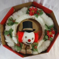 Vintage Christmas Wreath Large with original box.  Snow man poinsettia 