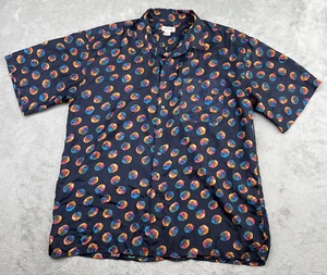 Vintage Bogari 100% Silk Shirt Men's All Over Print Navy Blue XL Vacation - Picture 1 of 14
