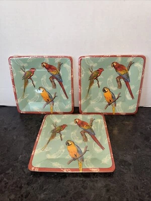 Caspari Square Paper Salad/Dessert Plate, Parrot Bird- 3 Packs (6520SP) USA 7 in - Image 1 of 4