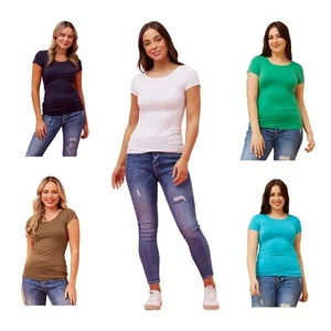 Caroline Morgan Short Sleeve Top Scoop Neck T-Shirts CKM Tee Tops Plain Colour - Picture 1 of 26