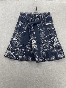 Esprit de Corp Women's A Line Full Skirt Blue Size 4 Floral Belted Linen Cotton - Picture 1 of 10