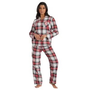 Ladies Brushed Cotton Flannel Check Pyjamas Pyjama Set Womens PJs Red Size 8-22 - Picture 1 of 18