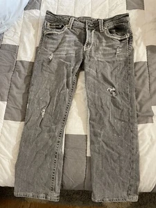 Miss Me Boyfriend JBP5014-5 Girls Jeans Gray Embroidered Bling 36 Waist - Picture 1 of 5