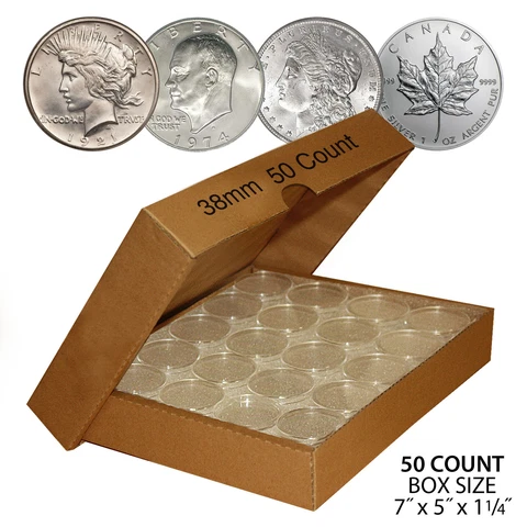 50 Direct-Fit Airtight 38mm Coin Capsules Holders For CANADIAN MAPLE LEAF 1 oz Cover