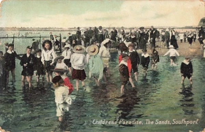 Postcard Early View Children in the water at Southport Merseyside Lancashire - Picture 1 of 2