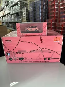 MERCEDES BENZ ACTROS DOUBLE DECK CAR HAULER TRUCK PINK PIG 1/64 BY UNIQUE MODEL - Picture 1 of 6