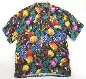 Burma Bibas Shirt Mens Large Black Blue Red Fruit Print Button-Up - Picture 1 of 11