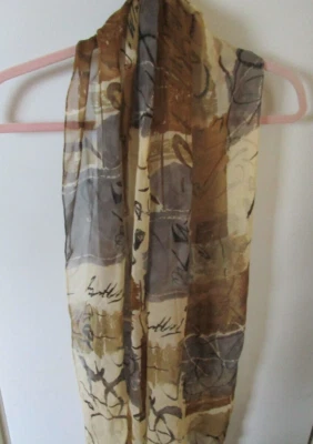 Ann Taylor 超大现代主义长围巾 棕褐色 灰色 灰褐色 几何 70 英寸 X 17 — 第 1/4 张图片