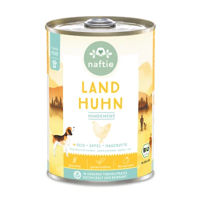 naftie Bio Land Huhn Hundefutter Nassfutter Menü, purinarm, 400g Dose - Bild 1 von 4