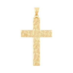 Nugget Cross Men's Charm Pendant in 14K Yellow Gold Plated Silver - Picture 1 of 5
