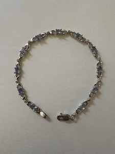 14k White Gold Diamond Tanzanite Fancy Link 7" Bracelet ~ VGUC - Picture 1 of 11