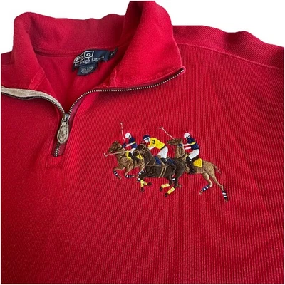 Polo Ralph Lauren Zíper Gola Vermelha XL Suéter Bordado Logotipo Pônei Grande Férias - Imagem 1 de 4