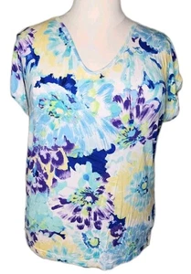 Chaps Sport Damen Übergröße 1X Kurzarm mehrfarbig Blumenmuster Oberteil - Bild 1 von 7