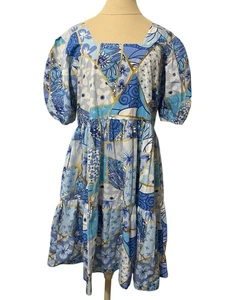 Maude Vivante rotes Rüschen Mini Baumwoll Kleid Gr. Large Boho babyblau Sommer - Bild 1 von 8