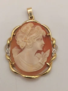Brosche Gemme 14kt 585 Gold Muschel Kamee Medaillon , Alt (316) - Bild 1 von 6