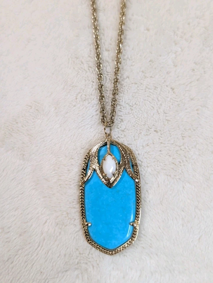 Kendra Scott Turquesa Magnesita Oro Largo Colgante Collar Ajustable Foto 1 de 4