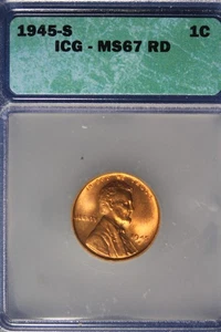 1945 S- ICG MS67RD LINCOLN WHEAT CENT #B50518 - Picture 1 of 2