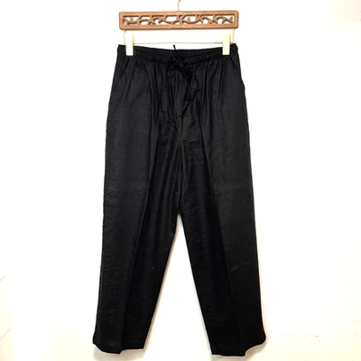 Pantalones de Colección Erika Petite PL Negro Mezcla de Lino Cordón Años 90 Informales Calce Relajado Foto 1 de 4