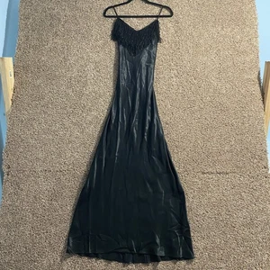 Vintage Fringe Maxi Dress Womens Small Sleeveless Satin Button Back Gown 90s - Picture 1 of 6
