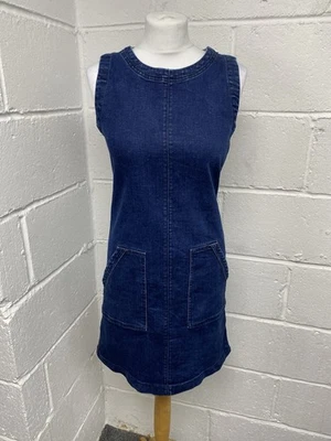 Vestido Laura Ashley Denim Oscuro 98% Algodón Sin Mangas Delantal Con Bolsillos UK8 PN Foto 1 de 4