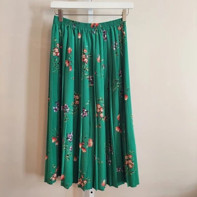 Vintage Pleated Midi Skirt Green Floral Fairy Size 10 Alfred Dunner - Image 1 of 4